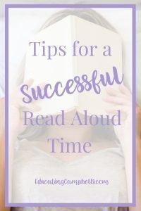 Pinterest Image for Tips for a Successful Read Aloud Time, Woman with book over her face, text overlay