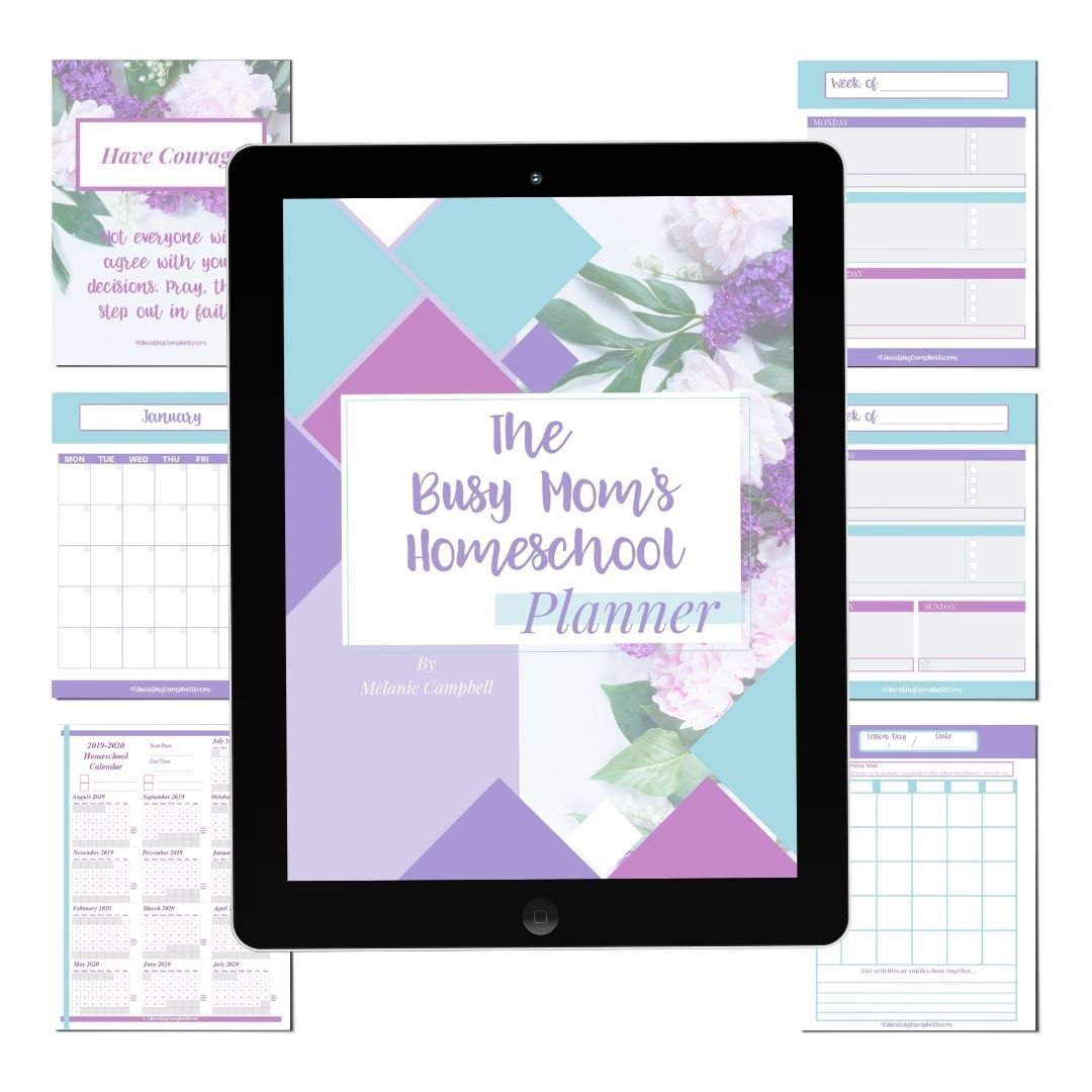 The Busy Mom's Homeschool Planner - landing page cluster image pic of The Busy Mom's Homeschool Planner pages in a collage