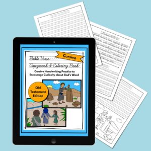 shop image with sample pages for bible verse copywork and coloring book